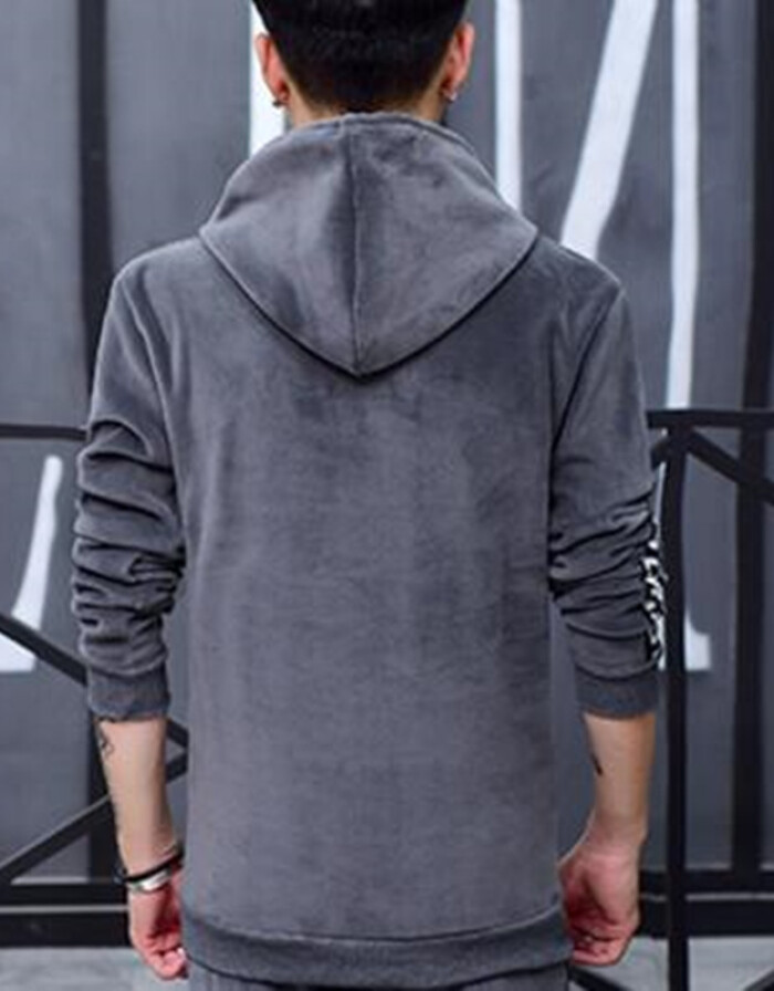 富貴鳥(Fuguiniao)冬款衛(wèi)衣男運(yùn)動(dòng)套裝 加厚保暖金絲絨青少年運(yùn)動(dòng)裝 灰色 L